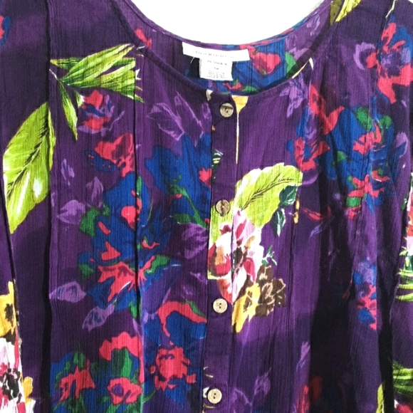 Roamans Purple Yellow Pink Short Sleeve Button Down Blouse Top 5X - Picture 3 of 5